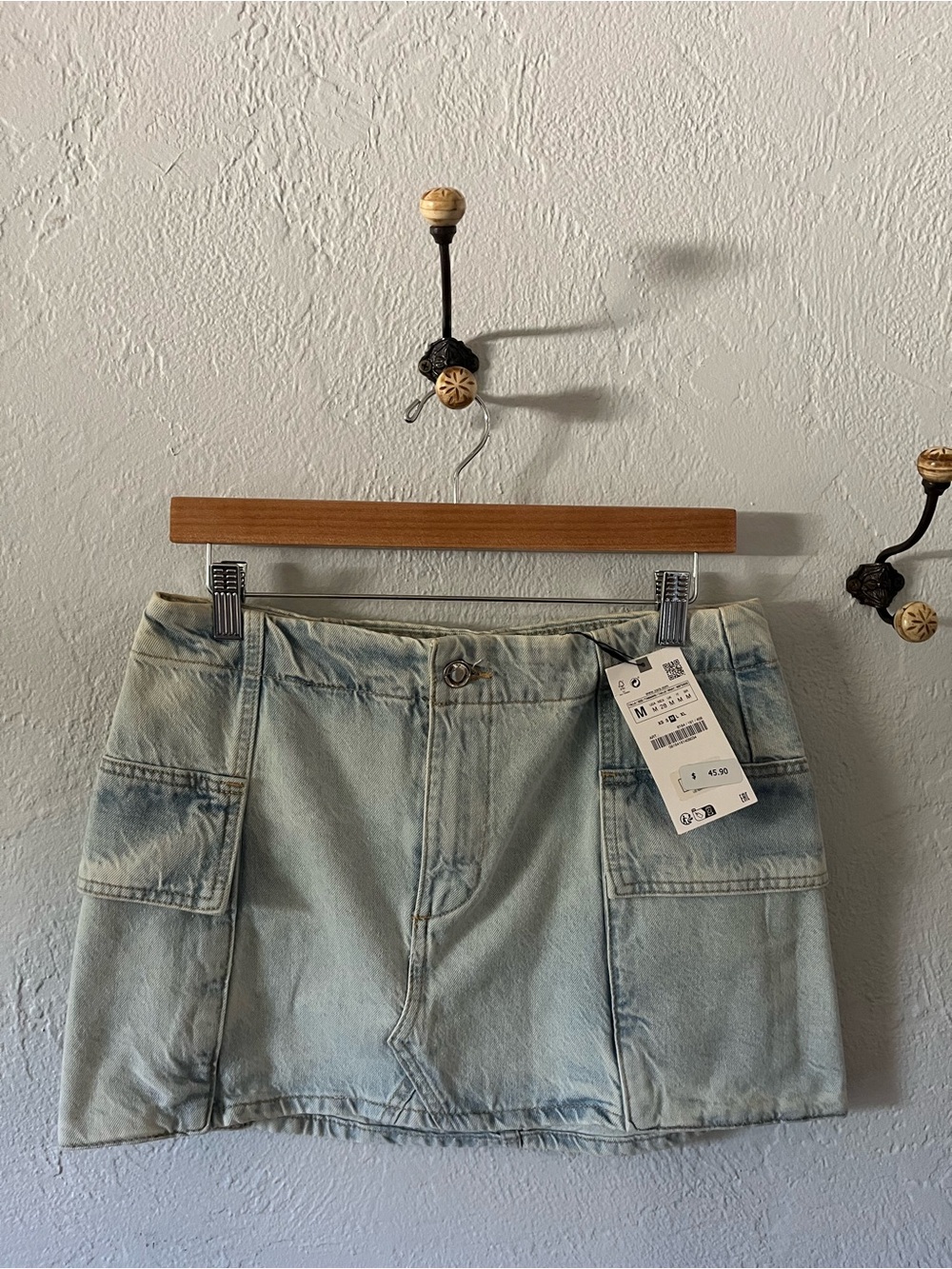Zara Light Blue Denim Mini Skort with Utility Pockets